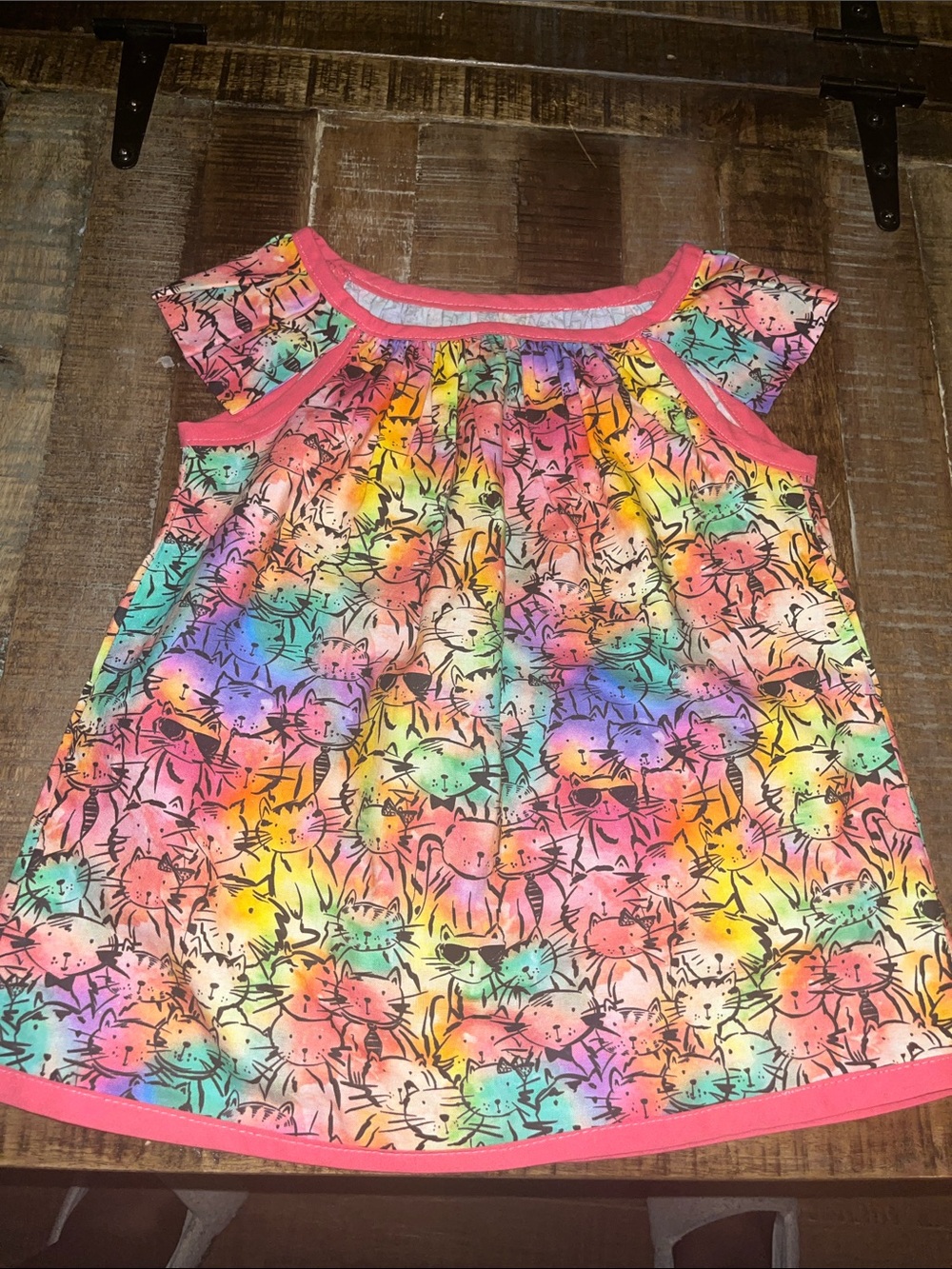 Girls' Multicolor Rainbow Cat Cold-Shoulder Tank Top - Pink Trim